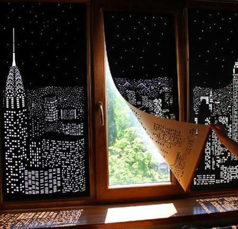 NYC Night View and Starry Sky Hollow Cloth Curtain