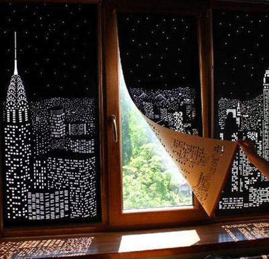 NYC Night View and Starry Sky  Hollow Cloth Curtain